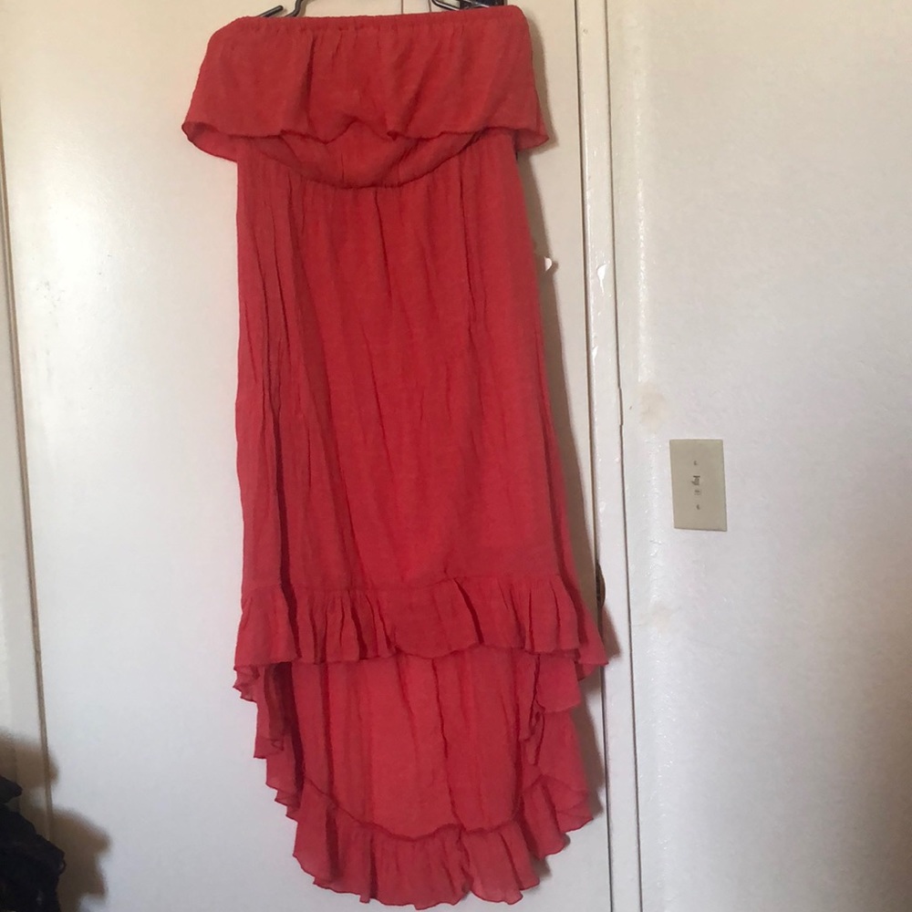 Coral Strapless High Low Dress